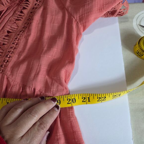 Knox Rose Dress Women L Salmon Cotton Boho Crochet Trim Tassel Peasant Dress NWT - Picture 13 of 14